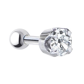 16 Gauge 3/16 Inches -Solid 14KT White Gold 4mm Cubic Zirconia Cartilage Earring Body Jewelry