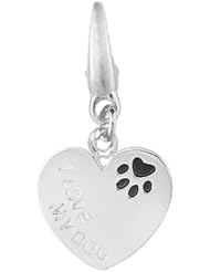 Sterling Silver HEART I LOVE MY DOG WITH ENAMEL PAW PRINT Charm