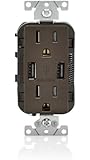 Leviton T5632-B 15-Amp USB Charger/Tamper Resistant Duplex Receptacle, Brown