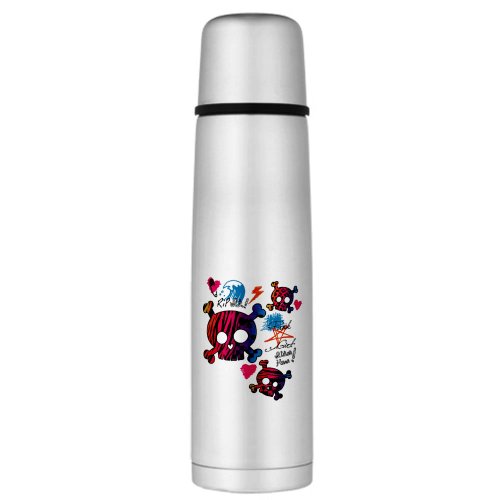 Large Thermos Bottle Psychedelic Punk Girl Skulls Peace Symbol