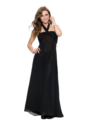 Astrapahl, Langes Elegantes Abendkleid, Perlen, in Empire Linie, Farbe schwarz
