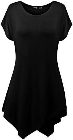 Thanth Womens Short Sleeve Comfy Loose Fit Long Tunic Top With Handkerchief Hem BLACK XXX-Large