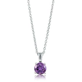 Sterling Silver 925 Amethyst CZ Solitaire Pendant Necklace - 5mm - Ideal Gift For Mother Day, Anniversary, Engagement, Wedding, Birthday, For Her