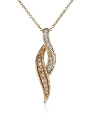 18k Gold Plated Sterling Silver Champagne and White Diamond Twist Pendant Necklace (1/4 Cttw, I-J Color, I2-I3 Clarity), 18"