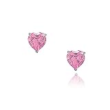 Valentines Day Bling Jewelry 925 Sterling Silver 4mm Children Pink Sapphire Color Gemstone Heart Stud Earrings