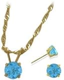 14 Karat Yellow Gold Genuine Blue Topaz Solitaire Set
