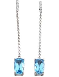 Pair 08.00X05.00/ .08 CT TW 14K White Gold Genuine Swiss Blue Topaz And Diamond Earrings