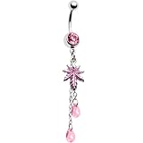 Pink Gem Teardrop Dangle Pot Leaf Belly Ring