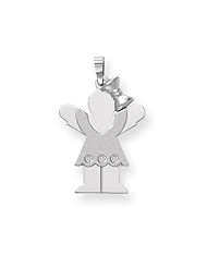 14k White Gold Complete Girl w/Bow on Right Diamond Charm Diamond quality AA (I1 clarity, G-I color)