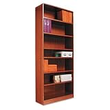 Alera Radius Corner Bookcase, Finished Back, Wood Veneer, 7-Shelf, 36 W by 12 D by 84 H, Medium Oak