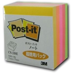 3M カラーキューブ超徳用パック ノート 蛍光カラー5色 7.5×7.5cm CN-33SE