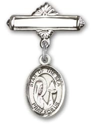 Sterling Silver Baby Badge with Our Lady Star of the Sea Charm and Polished Badge Pin