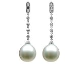Natural South Sea Drop Pearl & Diamond Earrings in 18kt White Gold