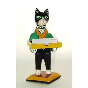Wooden Cat Business Card Holder