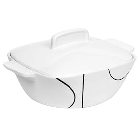 Corelle Coordinates 3-1 2-Quart Square Round Casserole with Ceramic Cover, Simple Lines by Corelle
