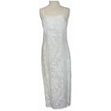 Empire Waist Long Sundress - Fern Leaf Garden Spaghetti Strap Hawaiian Aloha Tailored Fit Ankle Length Sun Dress in Wedding White