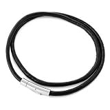 MENS Genuine Leather Cord Necklace Stainless Steel Clasp 4mm Wide
