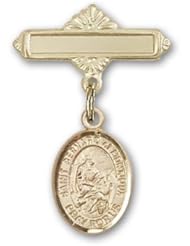 Gold Filled Baby Badge with St. Bernard of Montjoux Charm and Polished Badge Pin