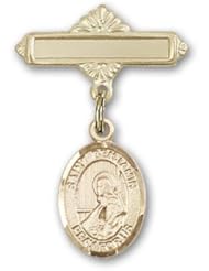Gold Filled Baby Badge with St. Benjamin Charm and Polished Badge Pin