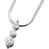 14K White Gold Three 3 Stone Cubic Zirconia Pendant Slide with 18 Inch Diamond Cut Snake Chain
