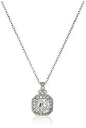 Platinum-Plated Sterling Silver Asscher Cut Swarovski Zirconia Pendant Necklace (11mm), 16" + 2"