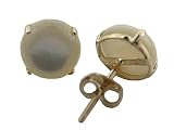 White Mother Of Pearl Four Pronged Round Stud Earrings, 14k Gold