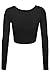 LE3NO Womens Fitted Long Sleeve Crop Top with Stretch, L3NWT1073_BLACK, Medium