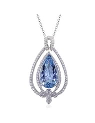 4.09ct Pear Cut Blue Topaz & Diamond 14k Gold Pendant