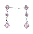 Sterling Silver Fashion Earrings with CZ - Pink - Dangling
