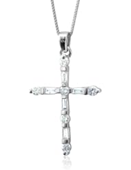 10k White Gold Cross Diamond Pendant Necklace(GH, I1-I2, 0.25 carat)