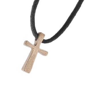 Small Cross peace bronze Pendant Necklace on adjustable natural fiber cord