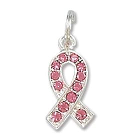 Pink Glass Awareness Ribbon Charm