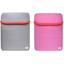 2n1 Combo - 2-Sided Reversible Premium Laptop Just Fit Neoprene Sleeve Case Cover - Bundle with LCD Screen Protector for Amazon Kindle Electronic Reading Device - (Kindle NOT included) , GREY/PINK