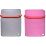 2n1 Combo - 2-Sided Reversible Premium Laptop Just Fit Neoprene Sleeve Case Cover - Bundle with LCD Screen Protector for Amazon Kindle Electronic Reading Device - (Kindle NOT included) , GREY/PINK