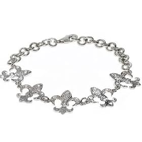 Bling Jewelry Designer Inspired Pave Fleur-de-lis Stone & Silver Bracelet 7"
