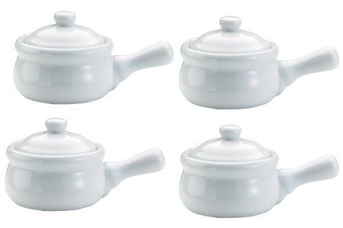 Harold Import Onion Soup Crock White with Lid Set of Four
