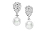 1 5/8 Carat Diamond and 9-10mm Drop South Sea Pearl 18K White Gold Earrings