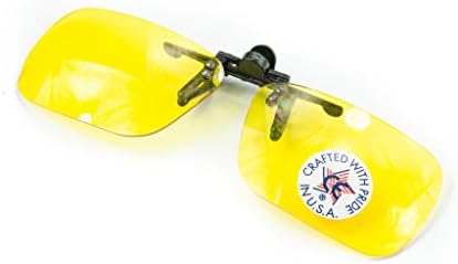Polycarbonate Canary Yellow Clip on Flip Up Enhanced Driving Sunglass - Rectangle Lenses - 52mm Wide X 35mm High (117mm Wide) [2 Pack]