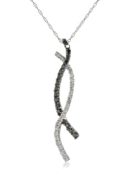 10k White Gold Black and White Diamond Twist Pendant (1/3 cttw)