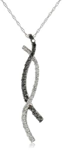 10k White Gold Black and White Diamond Twist Pendant (1/3 cttw)