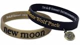 New Moon Rubber Bracelet Set: "Quileute Wolf Pack" with Tribe Logo Charm & Movie Logo - Licensed Twilight Saga Jewelry by NECA