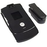 Motorola Razr V3 V3c V3m Black Rubberize Crystal Case Cover with Removable Ratcheting and Fixed Belt Clip