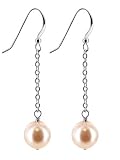 Peach Faux Pearl Sterling Silver French Ear Wire Hook 1.5 Long Dangle Earrings