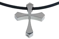 Titanium Cross Pendant with Black Rubber Cord