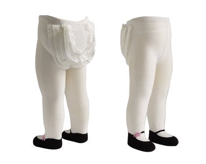 JazzyToes Mary Jane Lacy Baby Tights - White Pink Flower
