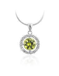 Alexander James White Gold Rhodium Bonded Peridot Centerpiece Pendant with Clear CZ Accents in a Prong Setting in Silvertone Chain Included