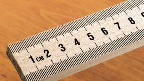 Meter stick; Maple wood; Scaled in millimeters on one side and inches on the other