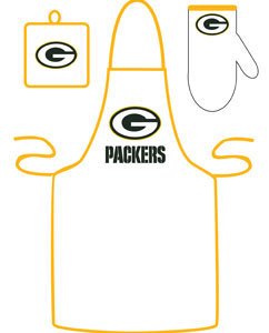 Green Bay Packers Grilling Apron Set Fan-Friendly Sports Includes A Matching Mit And Potholder