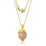18K Gold over .925 Sterling Silver Starfish Claw Pendant with 16mm Round Rose Quartz on 30 1.5mm Bead Chain