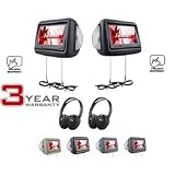 Farenheit EXHRD9BG 1 Pair Pre-Loaded 8.8” Wide 16:9 Touch Screen Universal Replacement Headrest Monitors, Twin DVD Combo with 2 Headphones - Beige